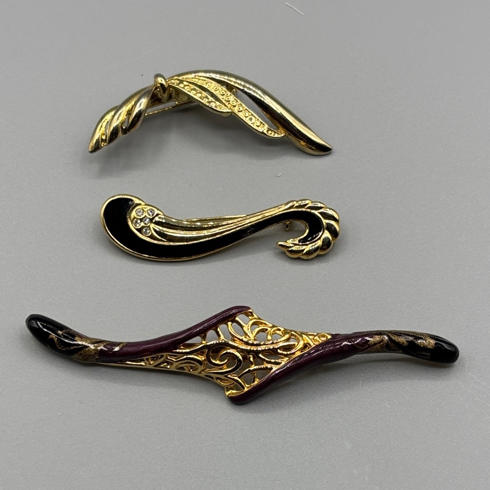 Vintage Enamel and Goldtone Brooches Bundle Set of 3 JP422